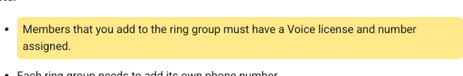 Google Workspace admin help: “Members that you add to the ring group must have a Voice license and number assigned.”